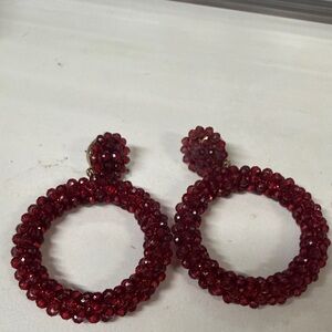 Elegant Red Beaded Hoop Earrings